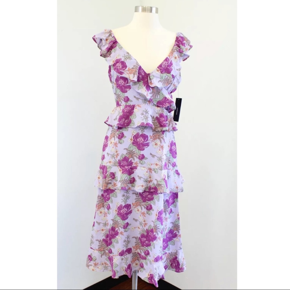 NWT Lulus Lavender Floral Ruffle Cocktail Dress - Picture 3 of 8
